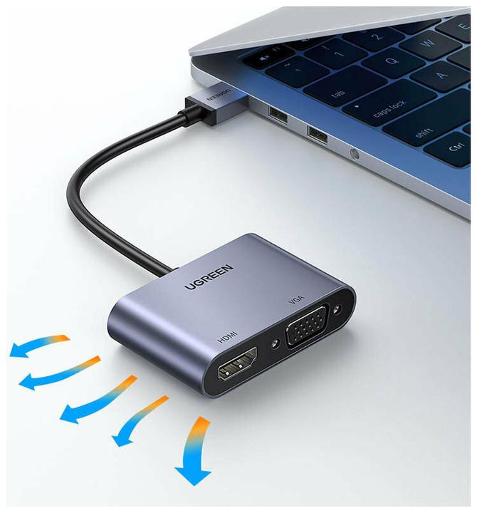 Immagine prodotto Ugreen adattatore convertitore USB - HDMI 1.3 (1920 x 1080@60Hz) + VGA 1.2 (1920 x 1080@60Hz) grigio