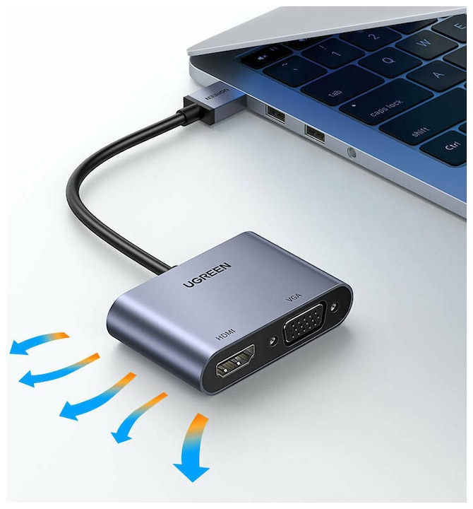 Produktbild Ugreen adapter converter USB - HDMI 1.3 (1920 x 1080@60Hz) + VGA 1.2 (1920 x 1080@60Hz) gray (CM449) (USB 3.0, 1.70 cm)