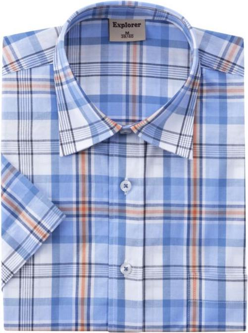 Immagine prodotto Explorer Herren Kurzarmhemd «Kariert», mit Brusttasche hellblau (M)