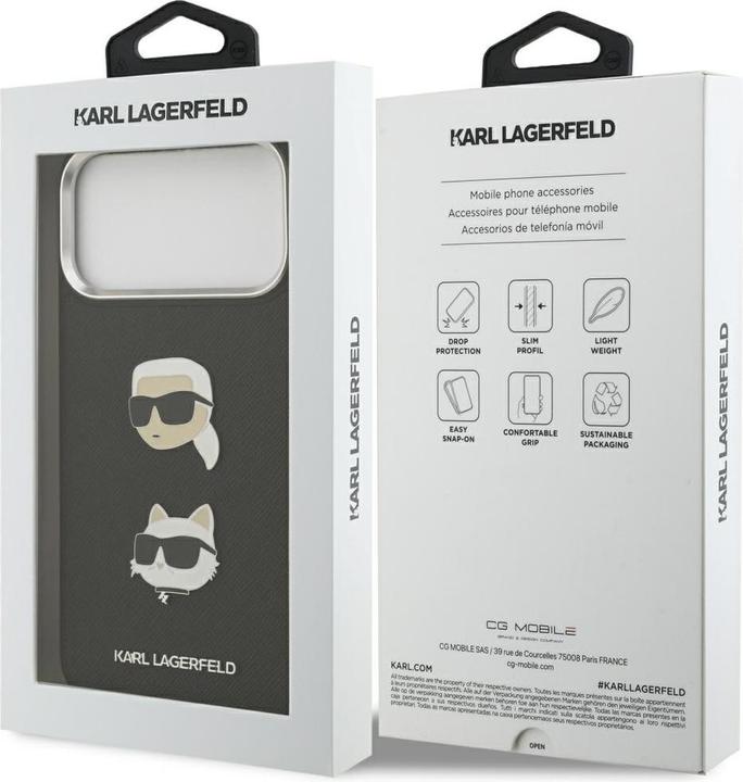 Immagine prodotto Karl Lagerfeld FW Grained Karl & Choupette Heads Pins & Logo case for iPhone 17 Pro Max black (Apple iPhone 17 Pro Max)