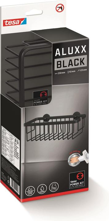 Actual product image tesa ALUXX BLACK shower basket incl. adhesive solution without drilling (25 x 12.5 x 9.5 cm)