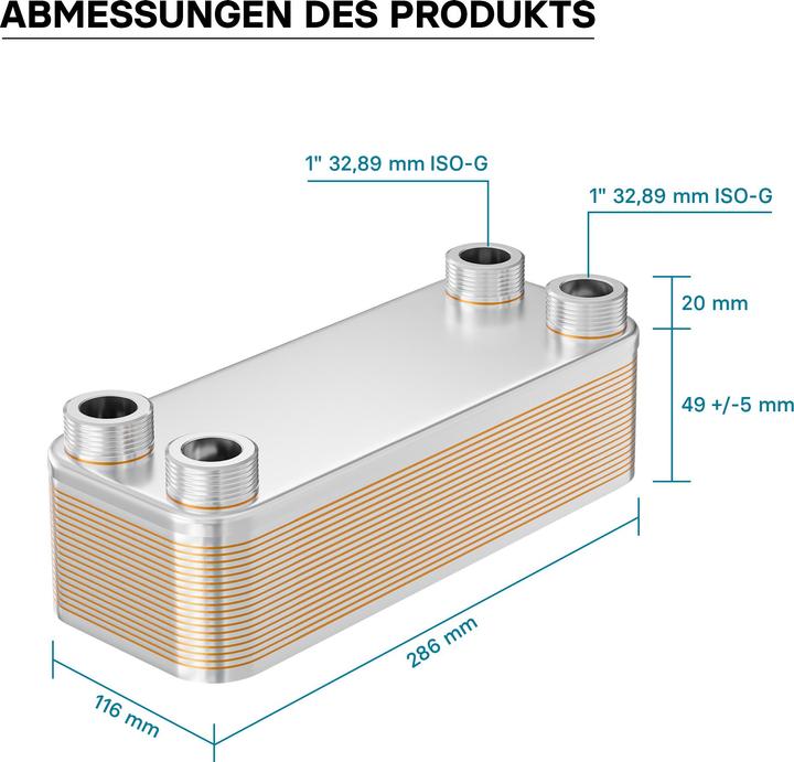 Immagine prodotto Wiltec Scambiatore di calore in acciaio inox a 20 piastre 115 kW Scambiatore di calore a piastre