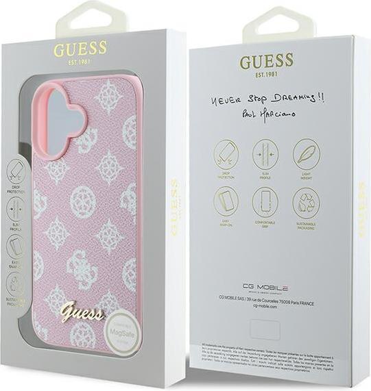 Produktbild Guess GUHMP16MPGPYSP iPhone 16 Plus 6.7" różowy/pink hardcase Peony Script Logo MagSafe (Apple iPhone 16 Plus)