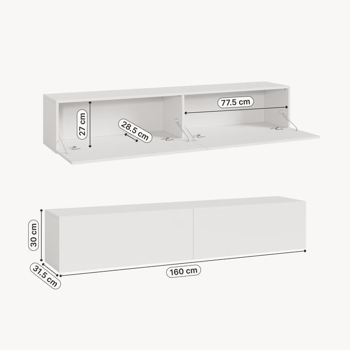 Produktbild En.Casa Hängeboard Evaton 160x32x30 cm Weiss, matt (160 x 31.50 x 30 cm)