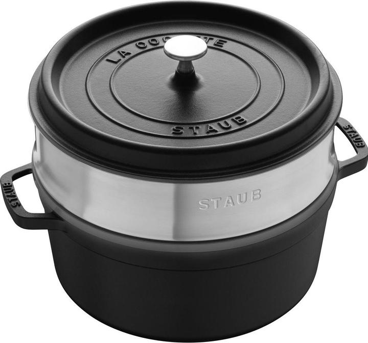 Produktbild Staub Cocotte mit Dämpfeinsatz, 24 cm | Schwarz | rund | Gusseisen (40508-814-0) (24 cm, Gusseisen)