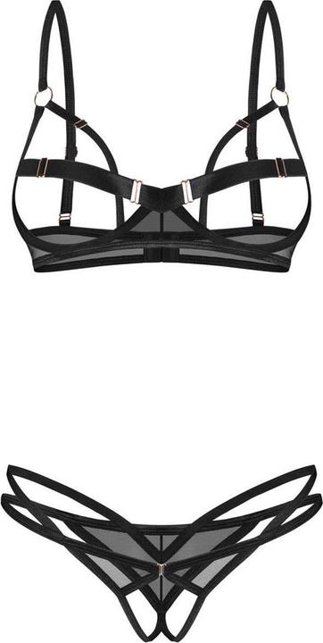 Actual product image Obsessive – Euridia 2-Piece Crotchless Set – Black (S, XS)