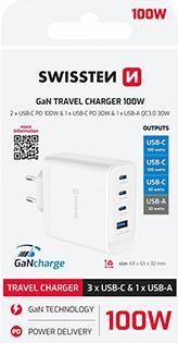 Produktbild Swissten Netzadapter CORE GaN 100W, 4 Ports, 2x USB-C PD 100W + 1x USB-C PD 20W + 1x US (100 W, 4 Ports)
