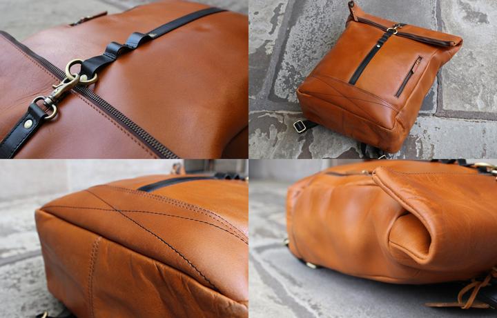 Image du produit Only-Bags.Store Sac à dos en cuir véritable fait main, sac à dos, sac de voyage vintage pour ordinateur portable