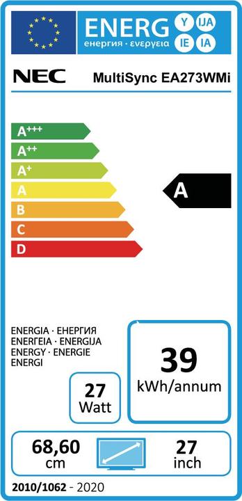 Energie-Label NEC MultiSync EA273WMi (1920 x 1080 Pixel, 27.01")