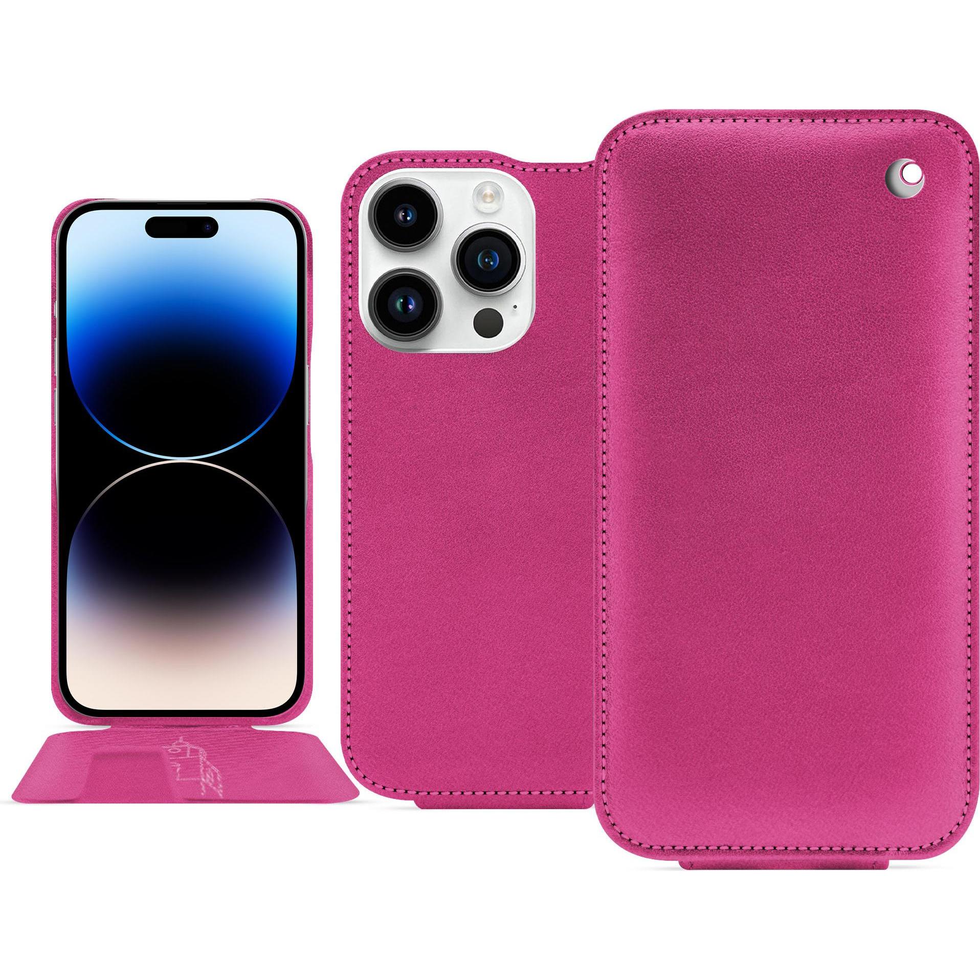 Noreve Lederschutzhülle vertikal (Apple iPhone 15 Pro), Smartphone Hülle, Rosa