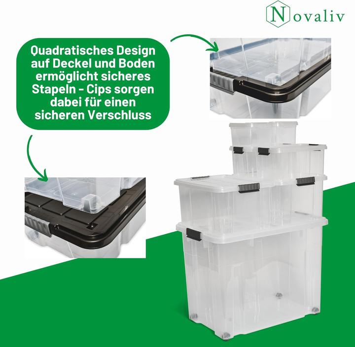 Actual product image Novaliv XXL Aufbewahrungsbox mit Deckel Gross 80L transparente Nestbar stapelbare Plastikbox mit Clip (61 x 40 x 45 cm, 80 l)
