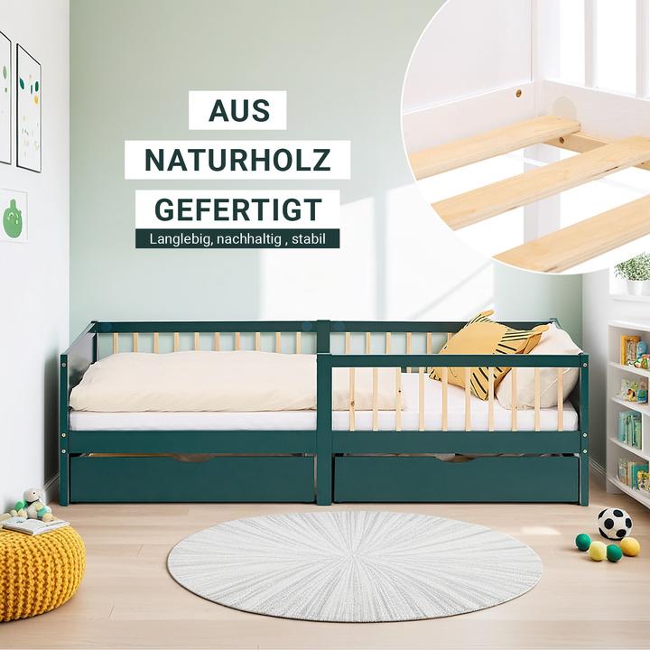 Image du produit Homestyle4u Kinderbett mit 2 Bettkästen & Lattenrost (90 x 200 cm)