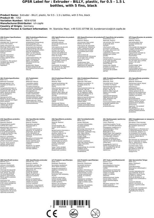 Produktbild Ich-zapfe BILLY - Kunststoff-Ausgiesser für 0,5 - 1,5 lt. Flaschen - Schwarz - Mit 5 Lamellen (Dosierer + Ausgiesser)