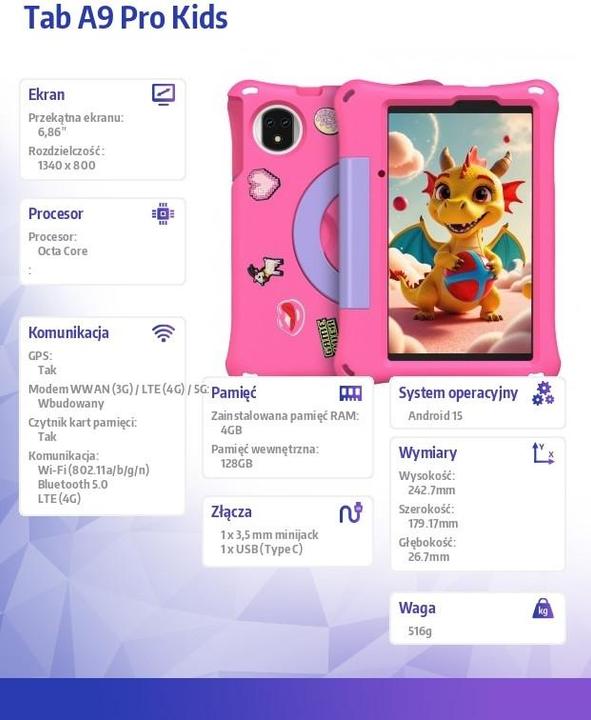 Produktbild Ulefone Tablet Tablet Tab A9 Pro Kids 4GB/128GB LTE (Pink) (4G, 128 GB, Pink)