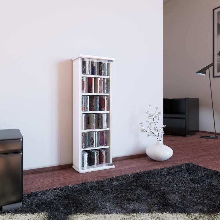 Produktbild VCM Holz CD DVD Stand Regal Classic mit Glastür (31 x 18 x 92 cm)
