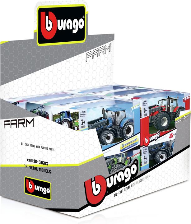 Produktbild Bburago 10cm farm tractor with front loader, assorted, 18-31630