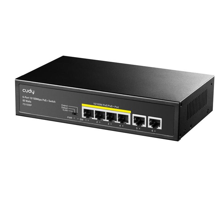 Actual product image Cudy FS1006P network switch Fast Ethernet (10/100) Power over Ethernet (PoE) Black (6 ports)