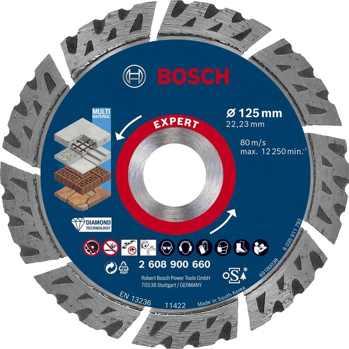 Bosch Professional Zubehör EXPERT MultiMaterial Diamanttrennscheiben, 125 x 22,23 x 2,2 x 12 mm