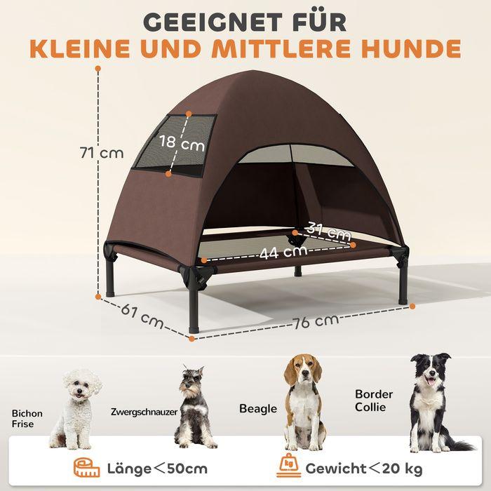 Produktbild Swisshandel24 Hundeliege Outdoor mit Dach, Erhöhtes Hundebett für Mittelgrosse Hunde, 76 x 61 x 71cm, Kaffee (Hund)