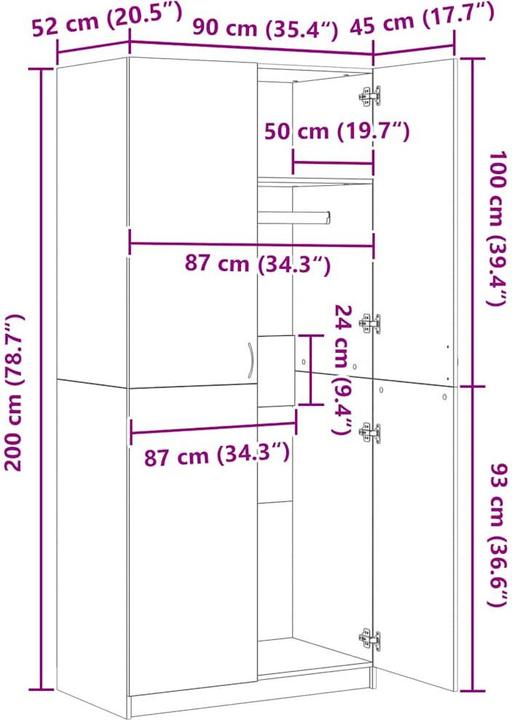 Produktbild vidaXL Aylmar (90 x 52 x 200 cm)