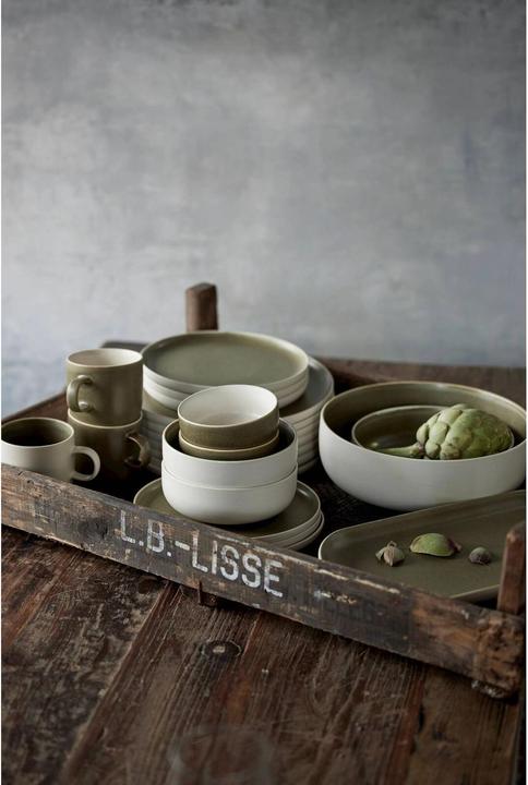 Produktbild Studio Round Ø 25 cm - Stentøj - Matte white/matte moss (25 cm, 1 x)