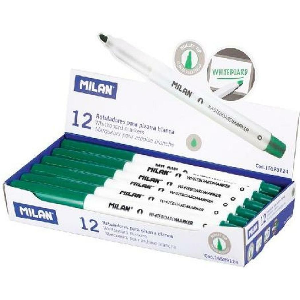Milan, Evidenziatori, Penne A Punta Di Feltro Milano Lavagna Bianca 12 Pezzi Pvc Verde (12 X)