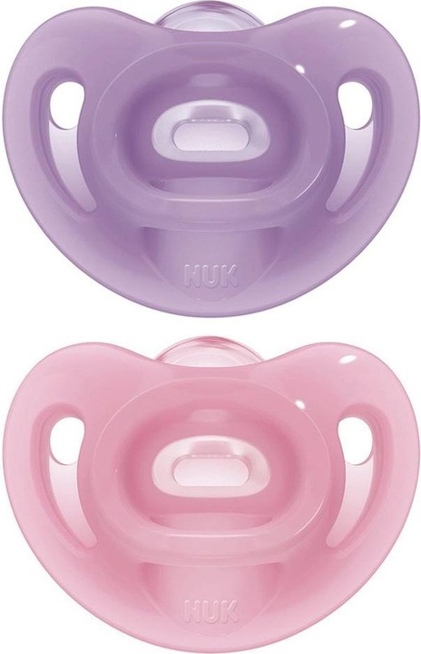 Produktbild NUK Sensitive Schnuller 100% weiches Silikon, kiefergerechte Form, 6-18 Monate, 2 Stück, lila & r... (2 x, ab 6 Monaten)