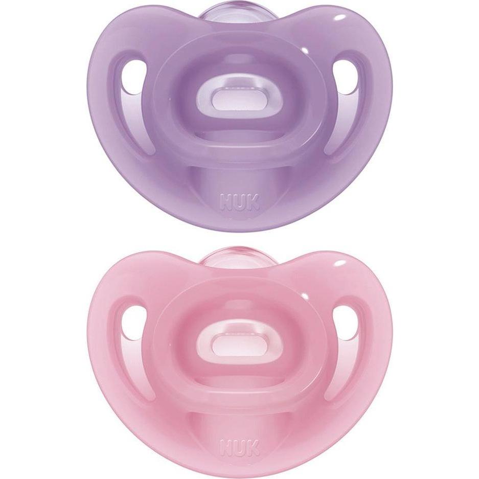 NUK, Nuggi, Sensitive Schnuller 100% weiches Silikon, kiefergerechte Form, 6-18 Monate, 2 Stück, lila & r... (2 x, ab 6 ...