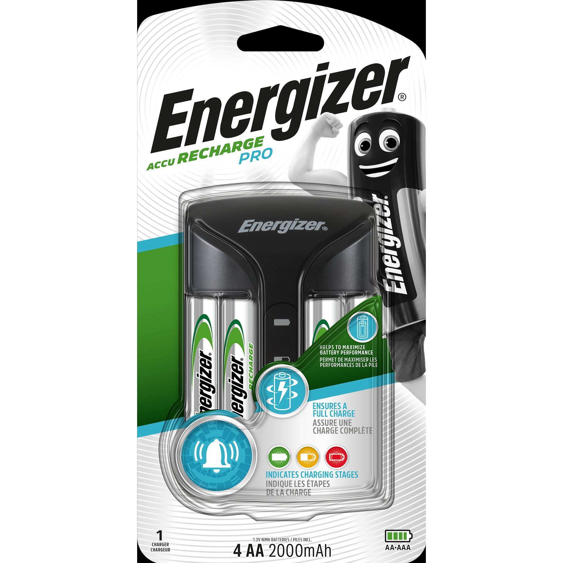 Energizer Recharge Pro (4 Stk., AA, 2000 mAh, Ladegerät inkl. Akku), Akku Ladegerät