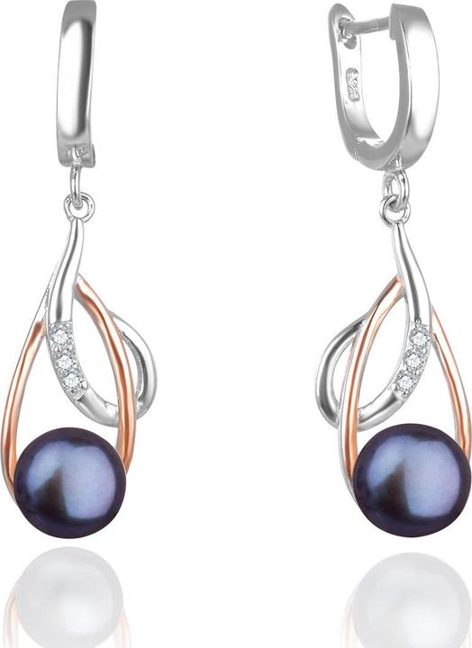 Image du produit Beneto Boucles d'oreilles de luxe en bicolore avec de vraies perles noires AGUC2676P-DARKUE (L)