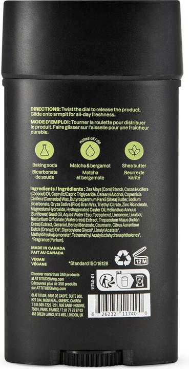 Image du produit Attitude Natürliches Deodorant für Herren Super Leaves Matcha & Bergamot (Deodorant) 75 g (Stick, 75 g)