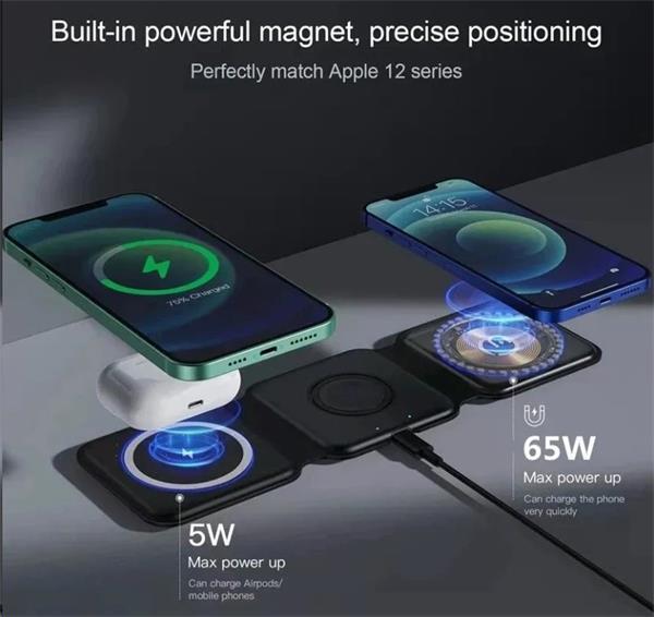 Actual product image 1st Cool 1stCOOL Qi wireless portable charger 3-in-1, MagSafe, black, USB-C (15 W)