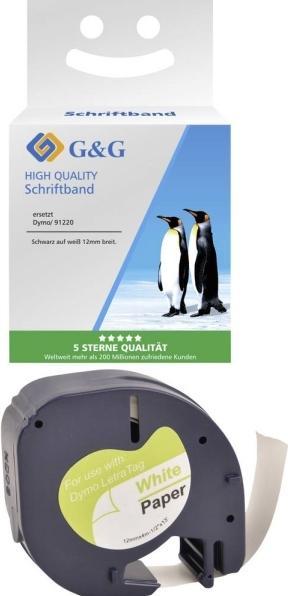 Produktbild G&G Schriftband Bandfarbe: Weiss Schriftfarbe: Schwarz 12 mm 4 m (1.20 cm, Schwarz, Weiss)