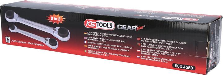 Productafbeelding KS Tools 4 in 1 GEARplus omkeerbare dubbele ratel ringsleutelset (30 mm, 22 mm, 24 mm, 28 mm, 26 mm, 21 mm, 31 mm, 34 mm, 29 mm, 27 mm, 36 mm, 35 mm, 23 mm, 33 mm, 25 mm, 32 mm)