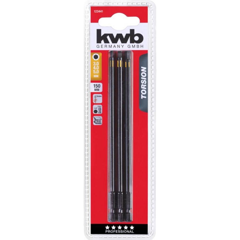 Thumbnail - kwb, Bits, 3 Torsions Bits 150mm Hex Set (HX 3, HX 4, HX 5)