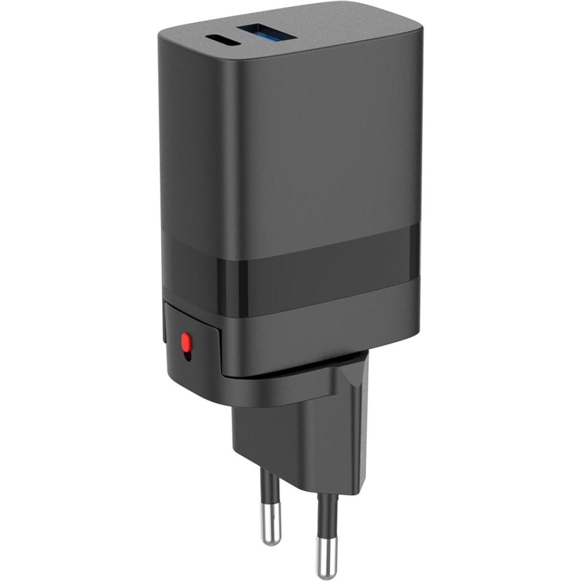 Speedlink Travel Charger USB-A & USB-C 15W for US-UK-EU, black (15 W), USB Ladegerät, Schwarz