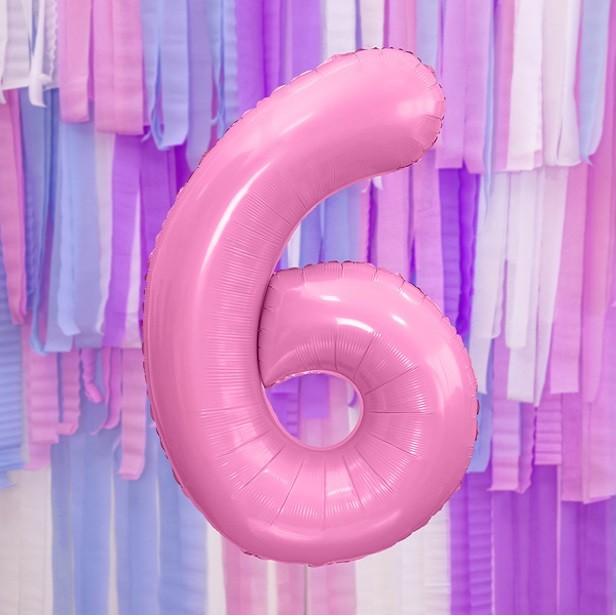 Thumbnail - Partydeco Alu-Ball Ziffer "6" Hellrosa