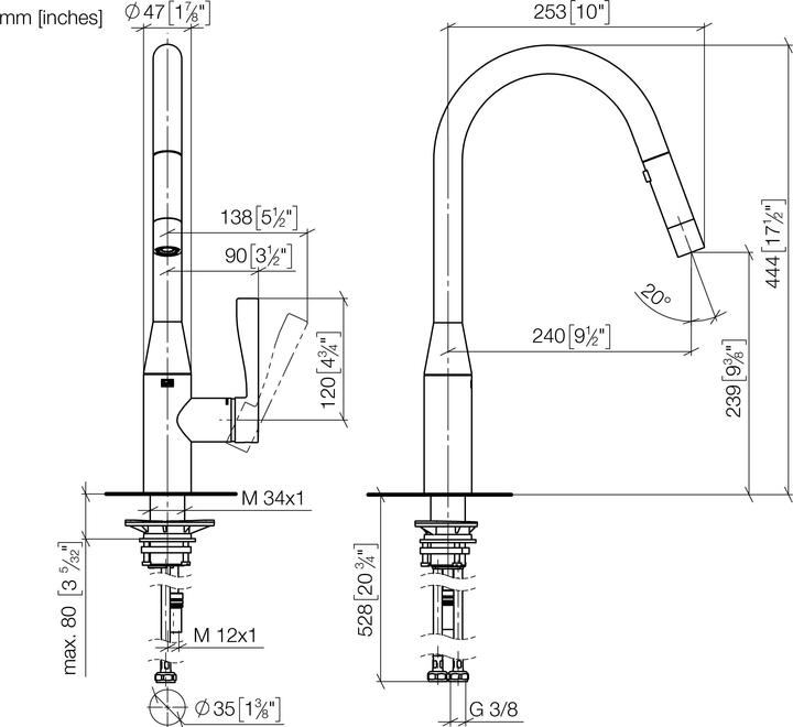 Actual product image Dornbracht Kitchen - Sync sink faucet, with pull-down with shower function, swivel, projection 240mm