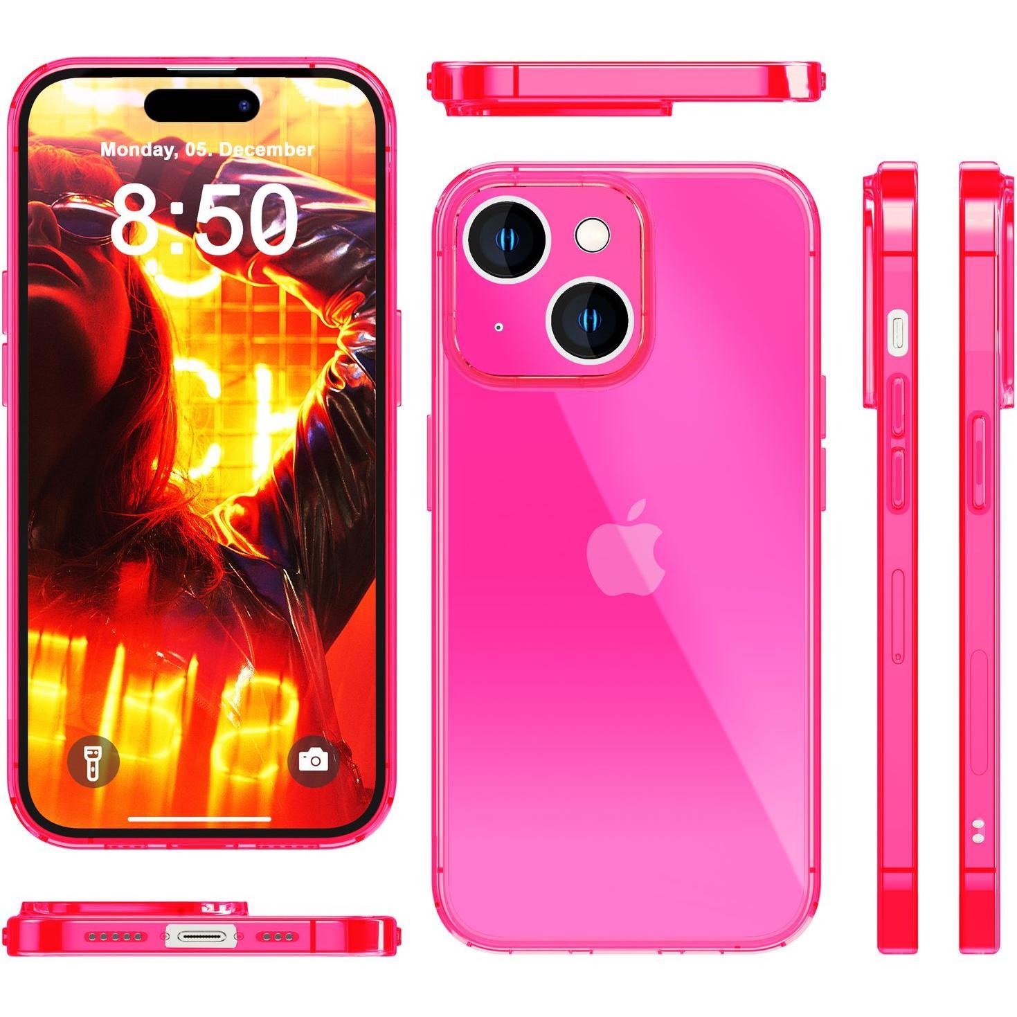Thumbnail - Nalia Klar Transparente Neon Silikon Hülle (Apple iPhone 15), Smartphone Hülle, Pink
