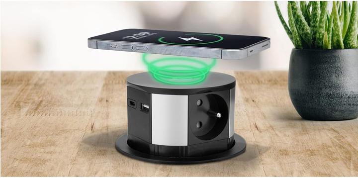 Actual product image Orno Furniture socket? 10cm extendable from the top with inductive charger, USB charger and 1.5m cable (3x, Type 23, 1.50 m)