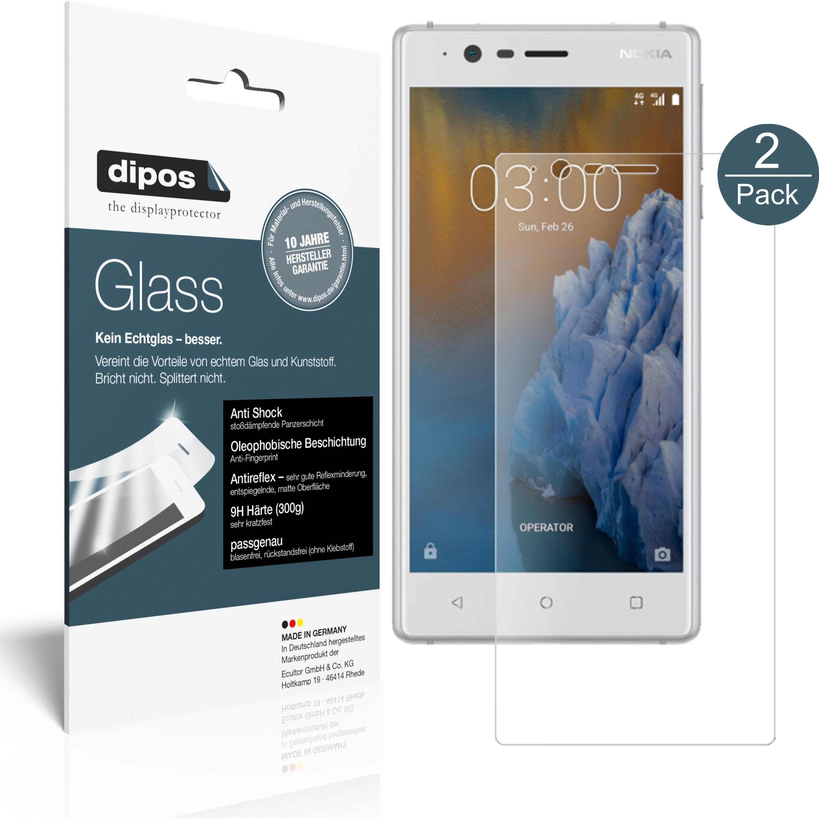 Dipos Displayschutz Anti-Shock (2 Stück, Nokia 3), Smartphone Schutzfolie, Transparent