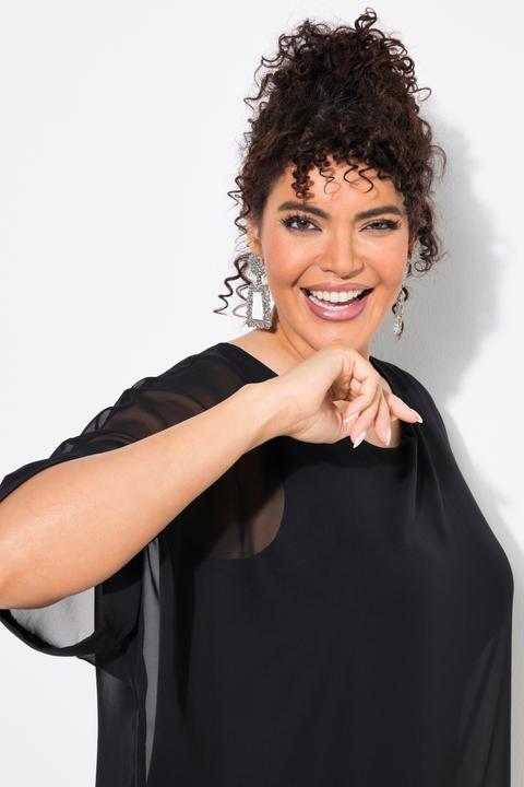 Immagine prodotto Ulla Popken Mantella in chiffon dal taglio oversize con pizzo, scollo a girocollo e maniche a 3/4 (54)