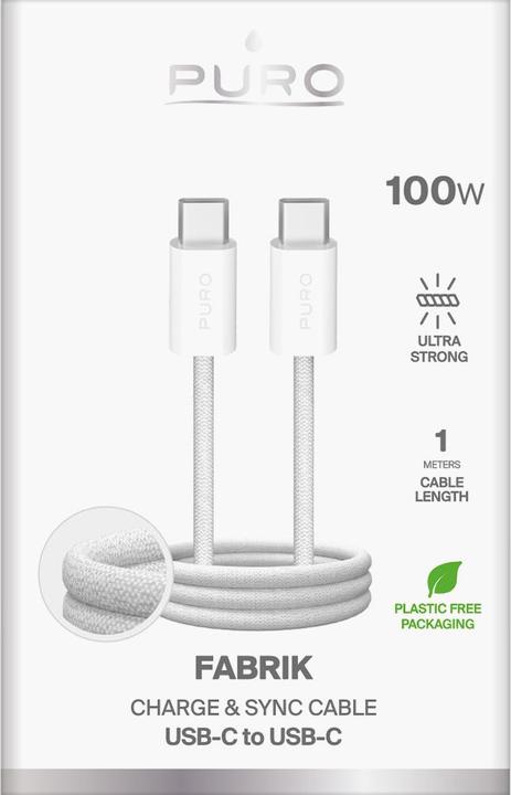 Productafbeelding Puro Fabrik 4 100W geflochtenes USB-C - USB-C 1m Kabel - weiss (1 m, 100 W)