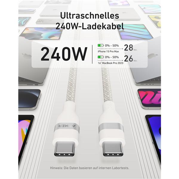 Immagine prodotto Anker USB-C beidseitig 1.8m, 240W USB-C Cable White (1.80 m, 240 W)