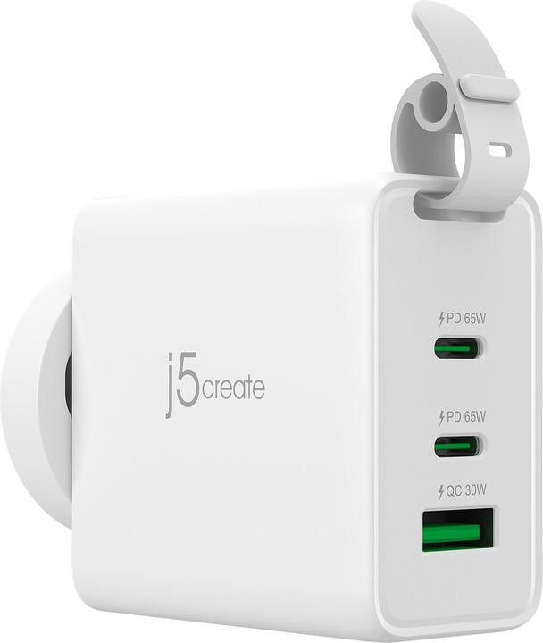 Produktbild j5Create 65-Watt-GaN-USB-C-Reiseladegerät mit 3 Anschlüssen, einschliesslich austauschbaren Netzsteck (65 W, 3 Ports)