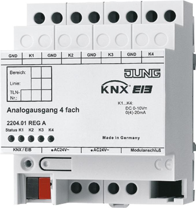 Actual product image JUNG Analogue actuator KNX basic module REG 4TE 2204.01REGA (Analogue actuator)