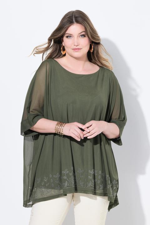 Immagine prodotto Miamoda Blusa dal taglio oversize in mesh con brillantini e top di jersey (46, 48)