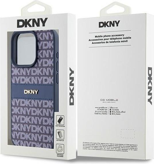 Actual product image DKNY PU Leather Repeat Pattern Tonal Stripe Case for iPhone 15 Pro Blue (Apple iPhone 15 Pro)