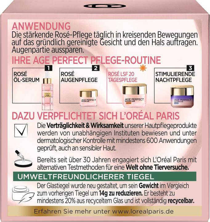 Nährwerte und Zutaten L'Oréal Paris Loreal, perfektes goldenes Zeitalter, Tagescreme, 50 ml (50 ml, Tagescreme, SPF 20)