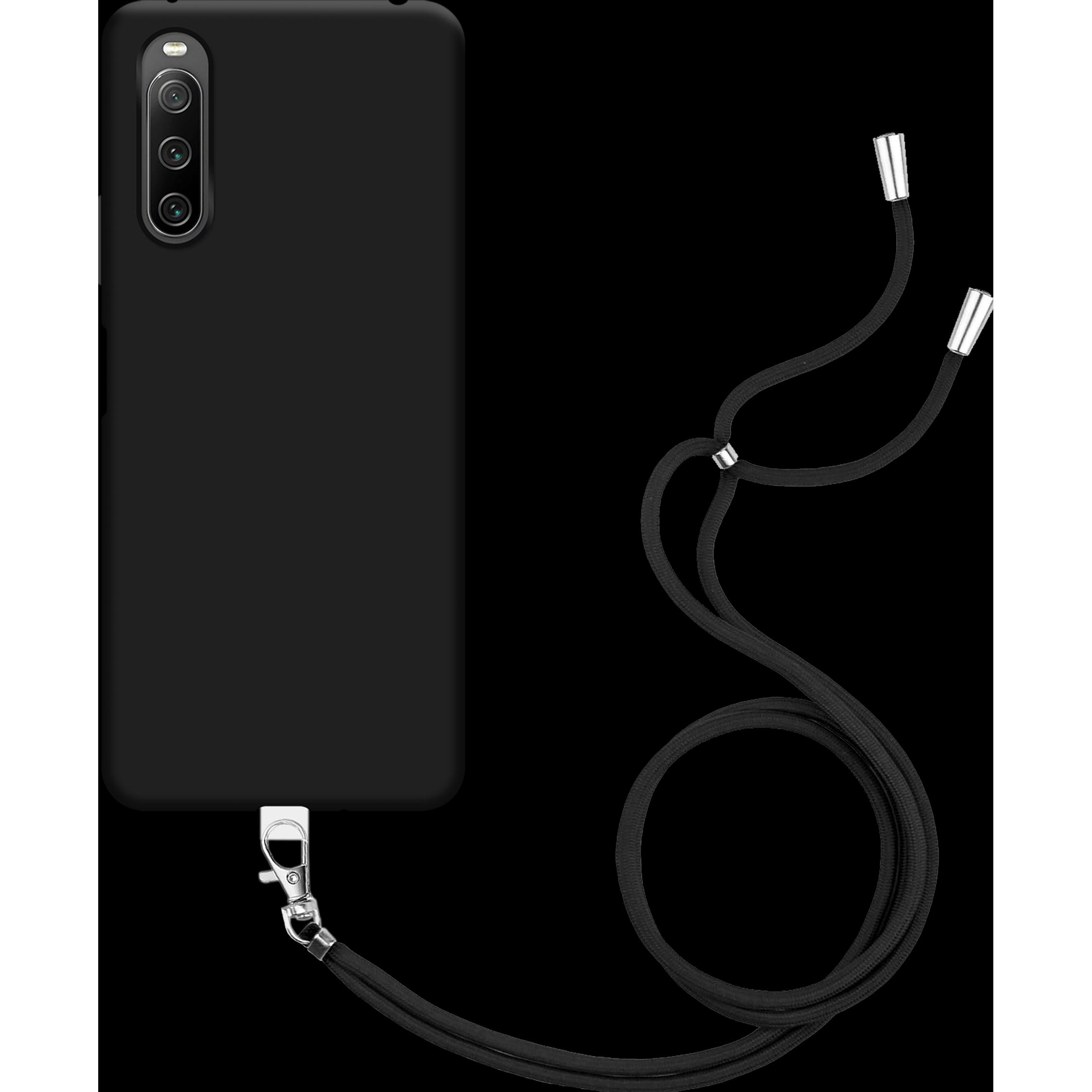 Thumbnail - Cazy Handykette Hülle Kompatibel mit Sony Xperia 10 IV - Silikon Handyhülle mit Band Necklace Hülle -, Handykette, Schwa...